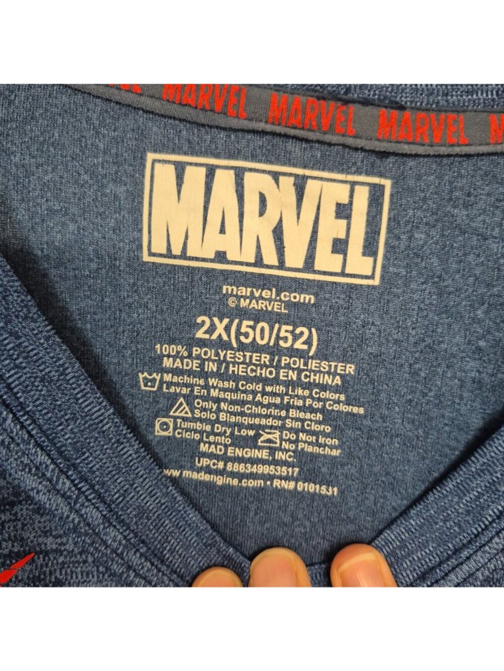 Marvel Men's Spider-Man Anti-Wicking Blue Heather Workout T-Shirt 2X - Picture 3 of 5